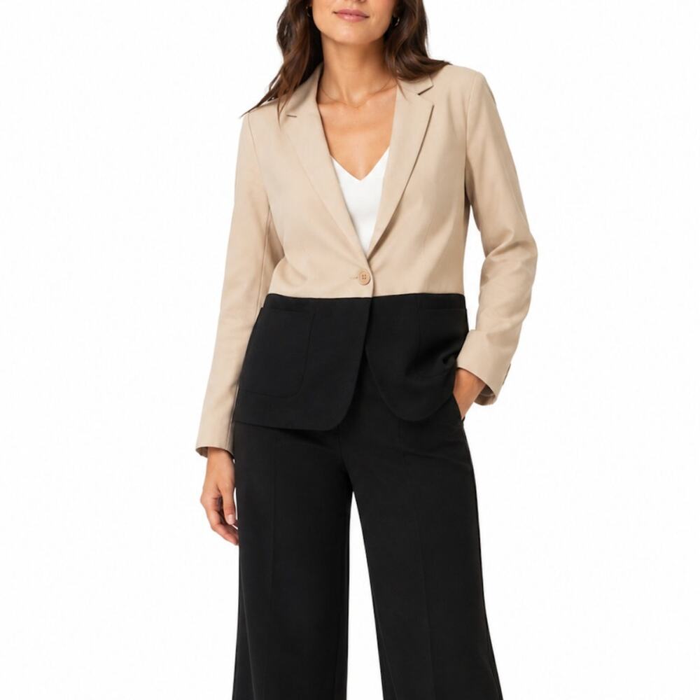 H&M Divided Beige Black Colorblock Blazer Jacket Size 2 XS Minimalist Classic